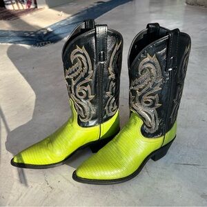 SOLD Green and Black Leather Cowboy Boots